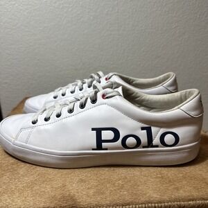 POLO by Ralph Lauren Men's White Large Logo Lace‎ Up Tennis Shoes Size 13